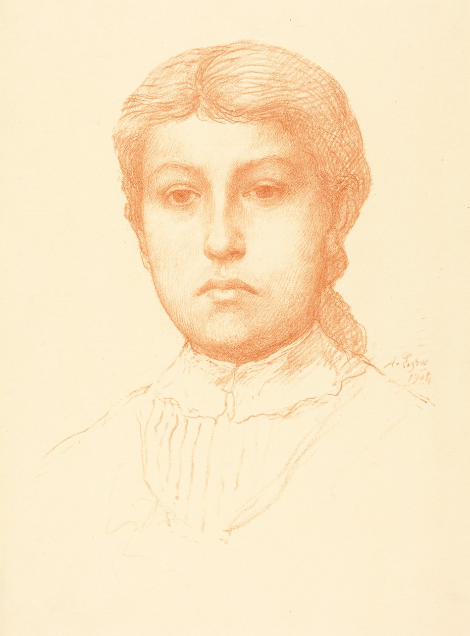 Head of a Young Girl (En ung flickas huvud) av Alphonse Legros