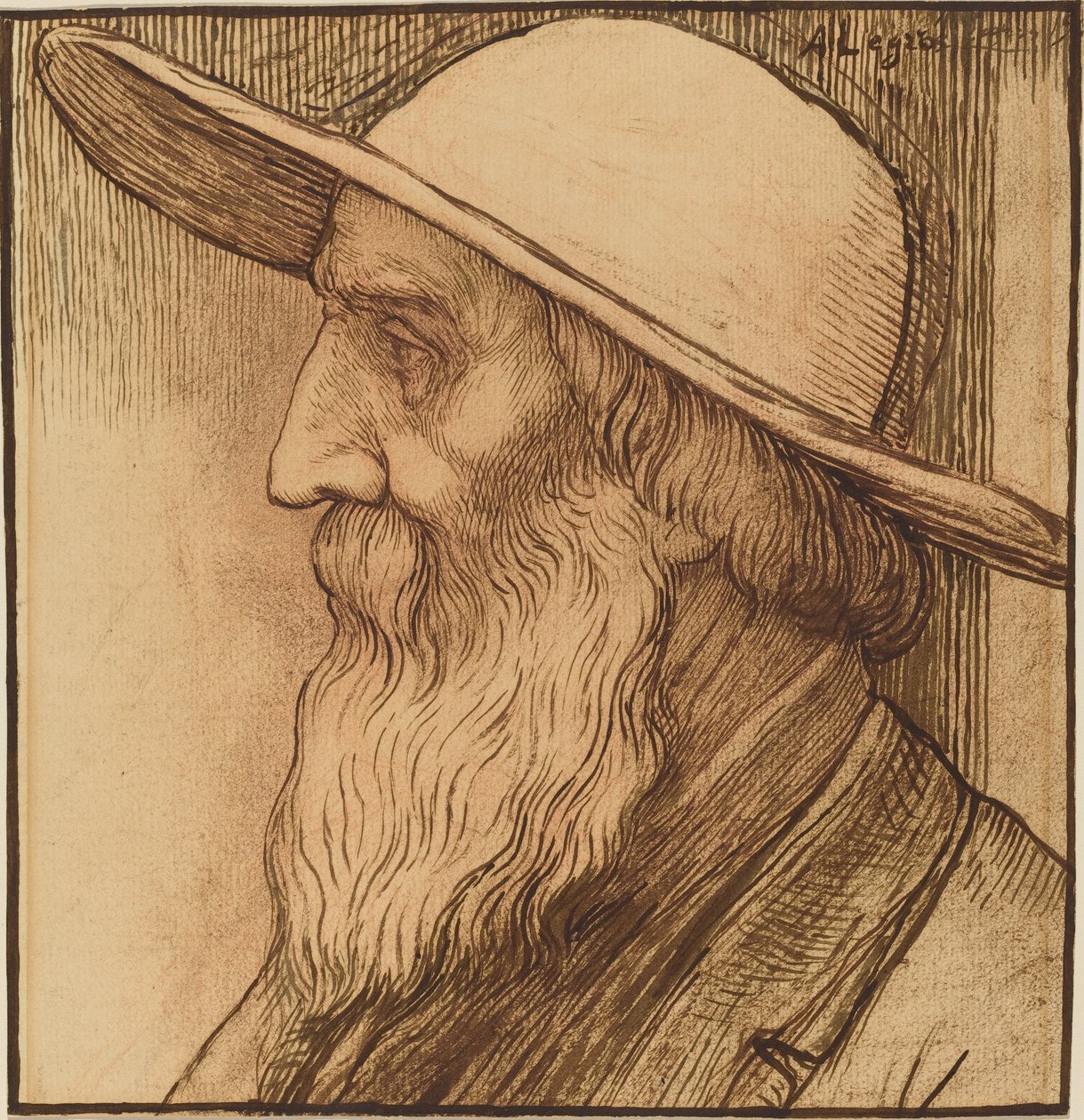 Huvud av en gammal man med en bredbrättad hatt. av Alphonse Legros