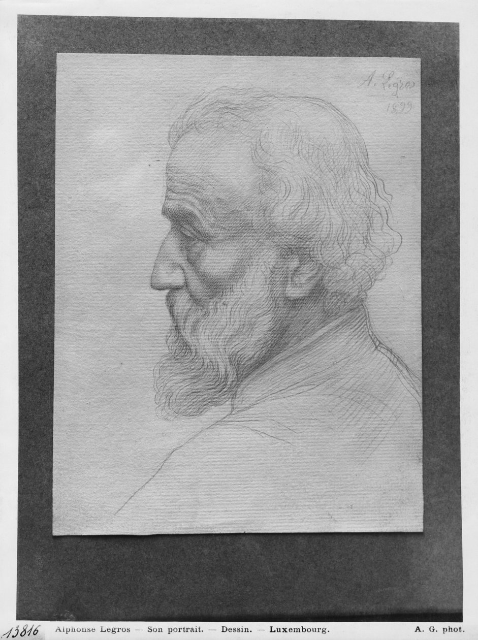 Hoved af en gammel mand med langt hår, 1899 (sølvspids på papir) swed av Alphonse Legros