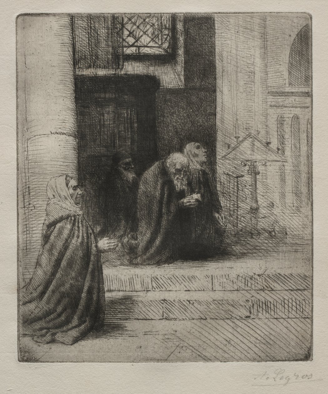 Interiör av en kyrka av Alphonse Legros