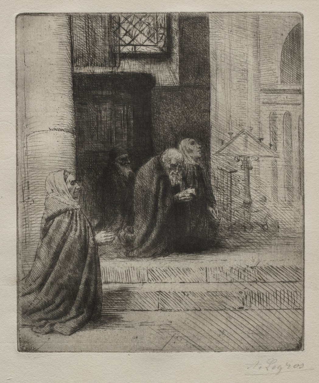 Interiör av en kyrka. av Alphonse Legros