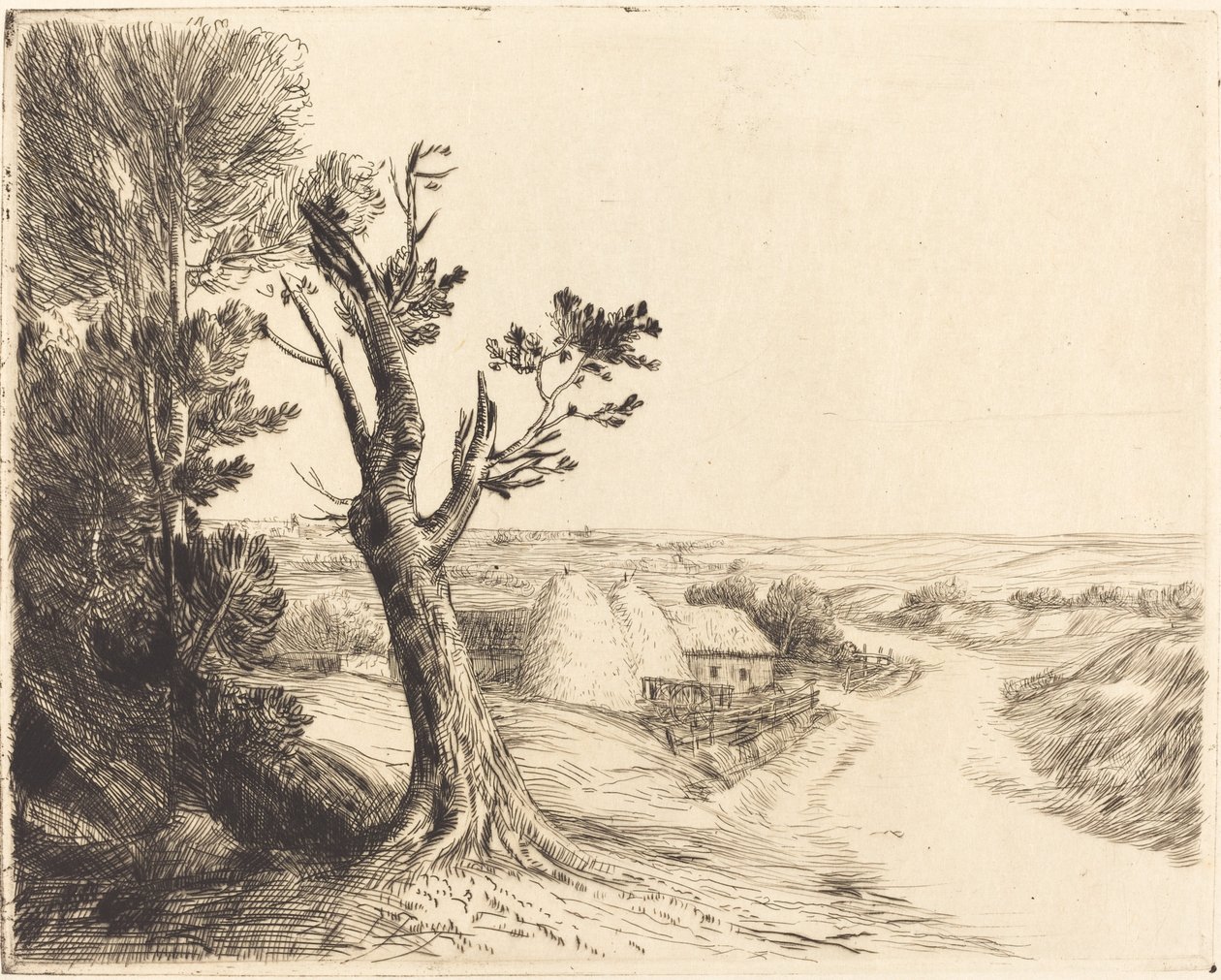 Landskap med höstackar av Alphonse Legros