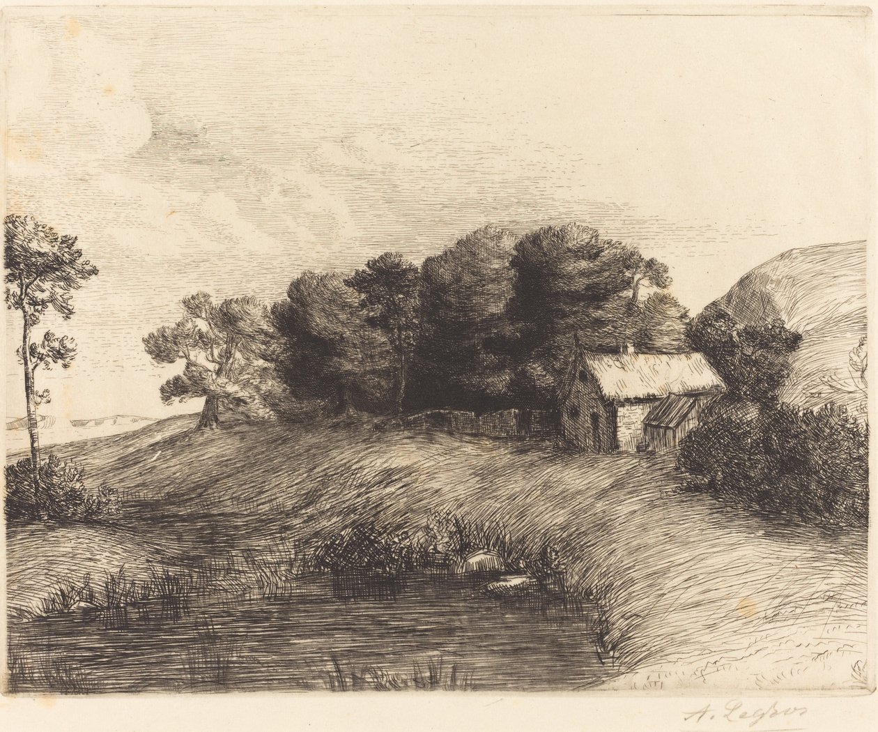 Landskap med damm (Le paysage a la mare) av Alphonse Legros