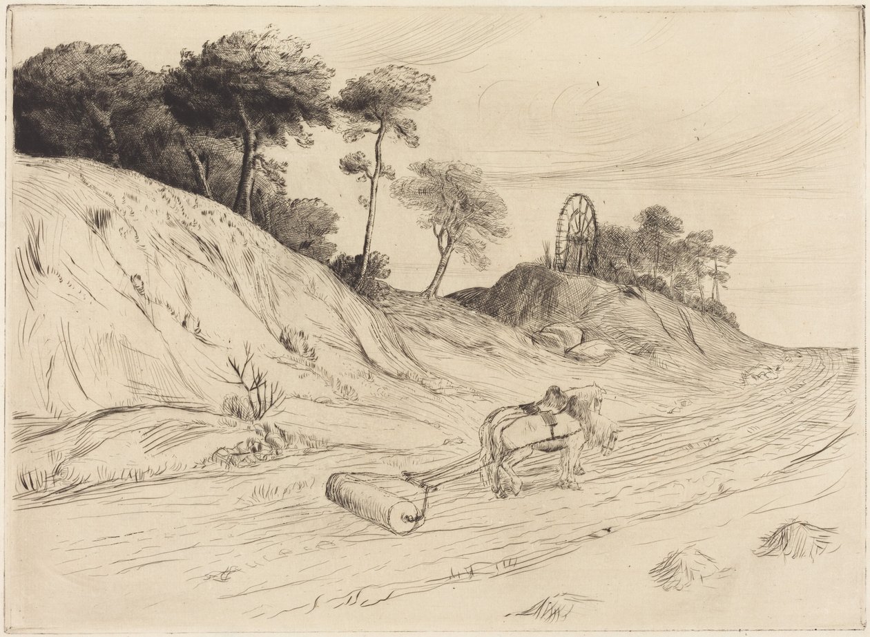 Landscape with Roller (Landskapet med valsen) av Alphonse Legros