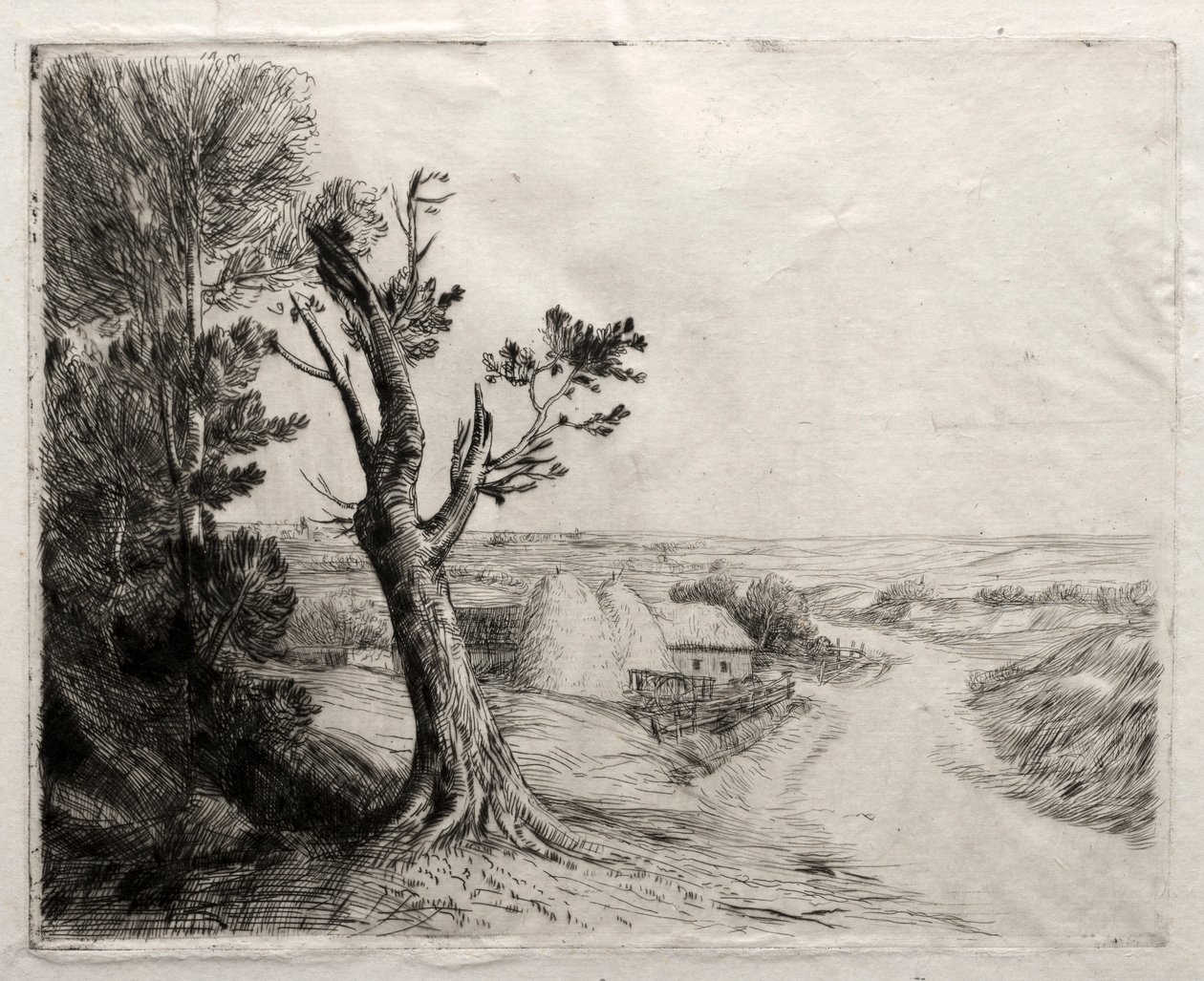 Landskap med Strawstacks. av Alphonse Legros