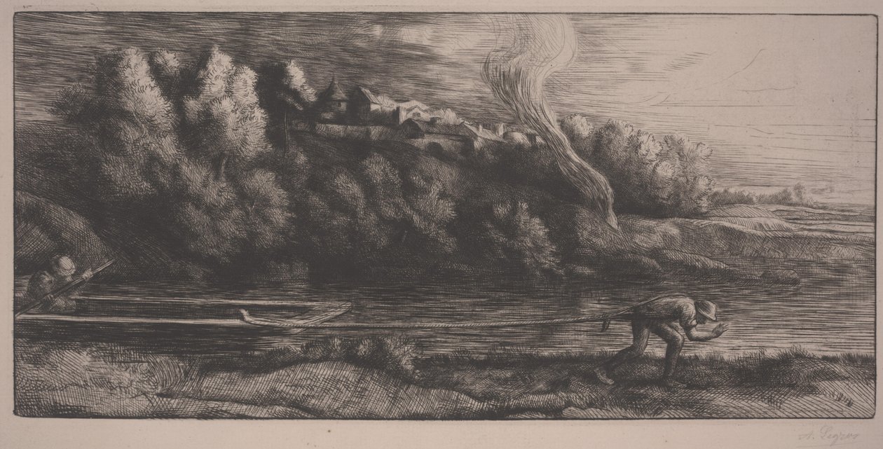 Landskap med båt (etsning) av Alphonse Legros