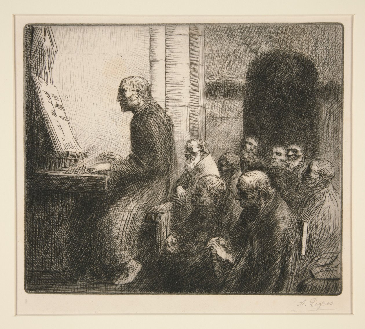 Munk som spelar orgel i en kyrka av Alphonse Legros