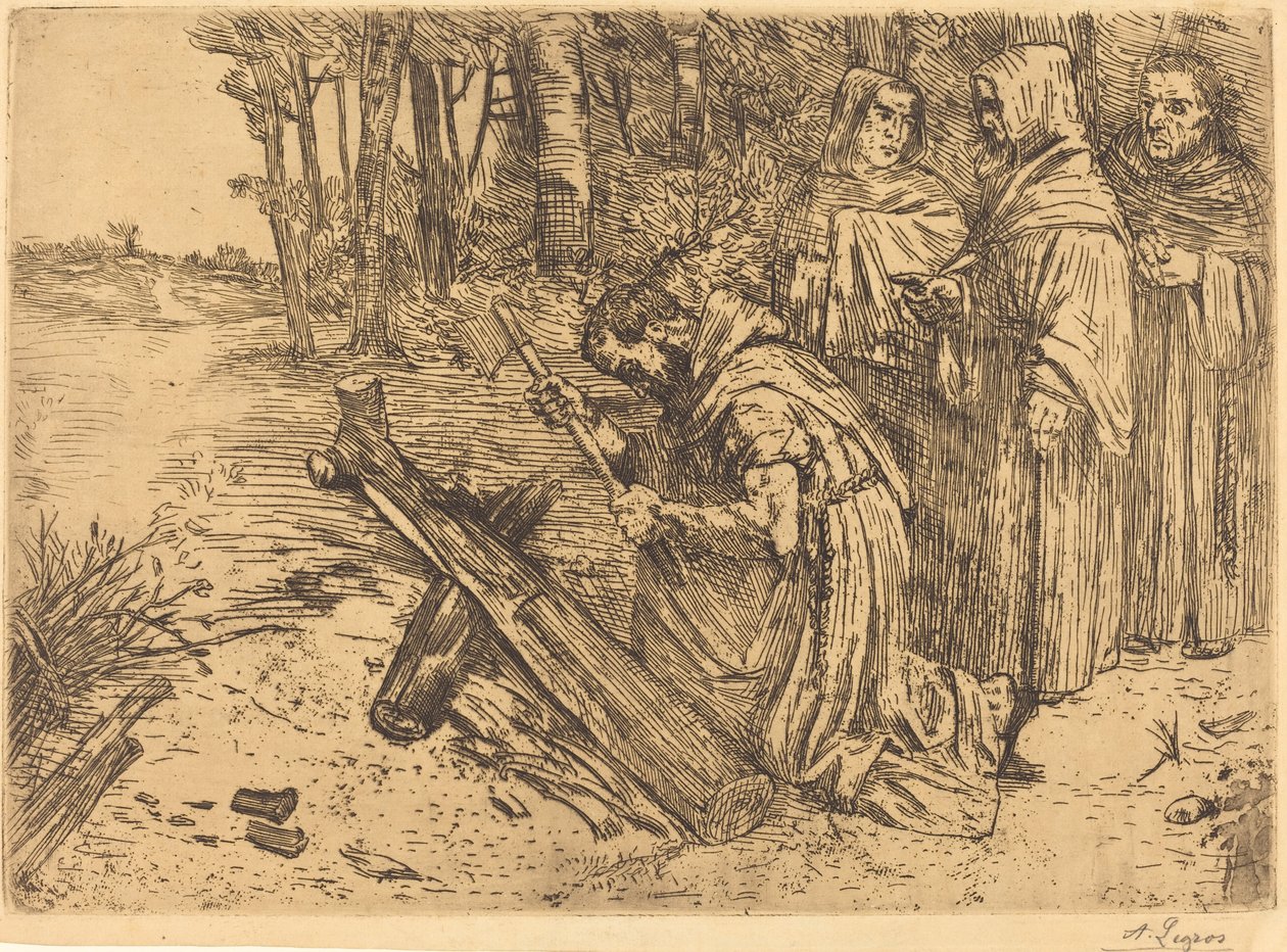 Munkar hugger ved Les moines bucherons. av Alphonse Legros