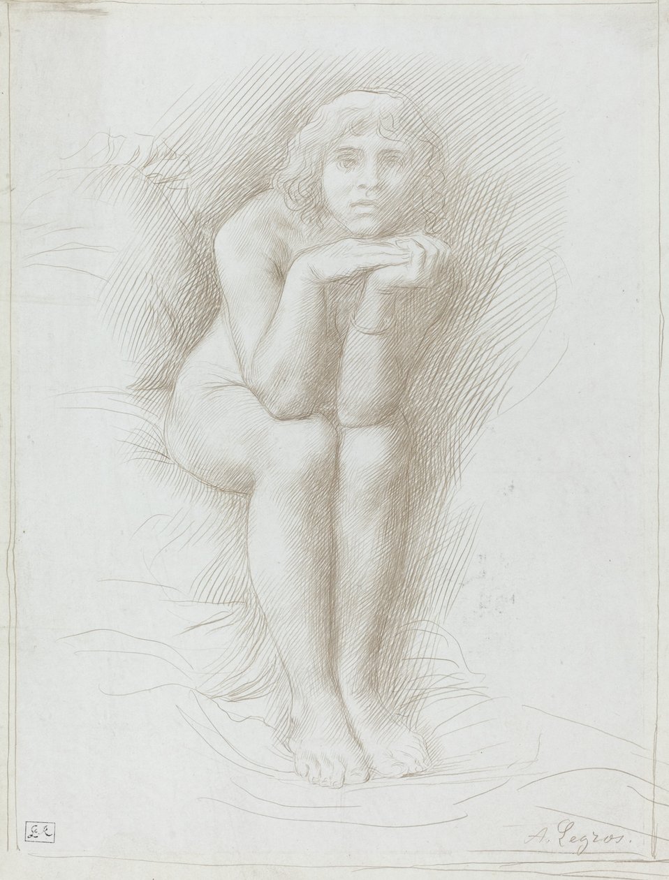 Sittande nakenmodell av Alphonse Legros