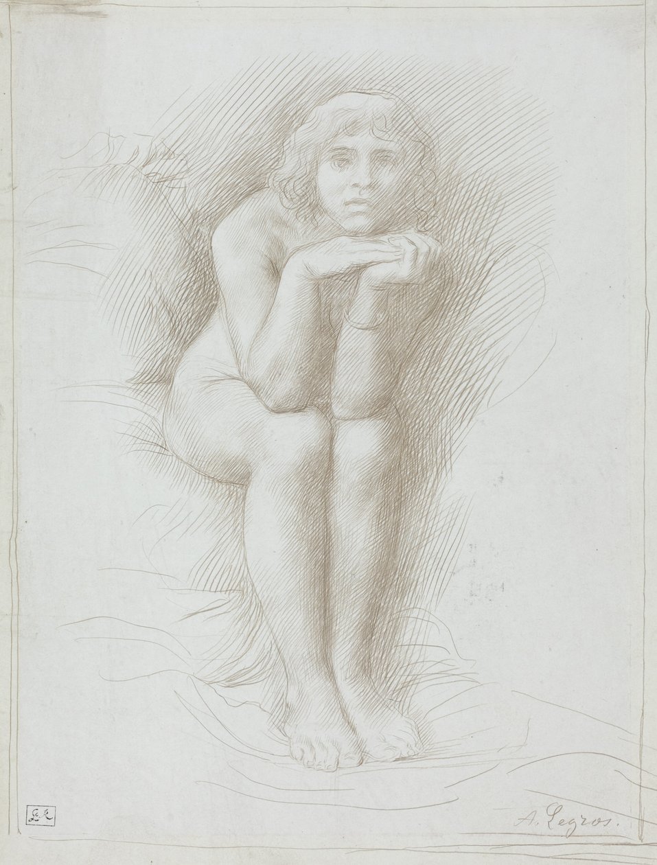 Sittande nakenmodell av Alphonse Legros