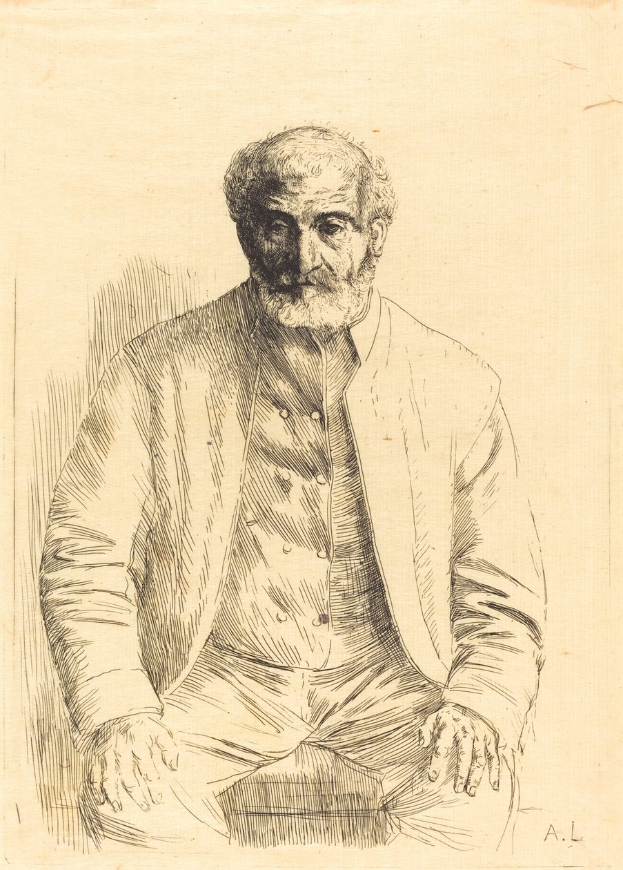 Gubben sitter (Vieillard assis) av Alphonse Legros
