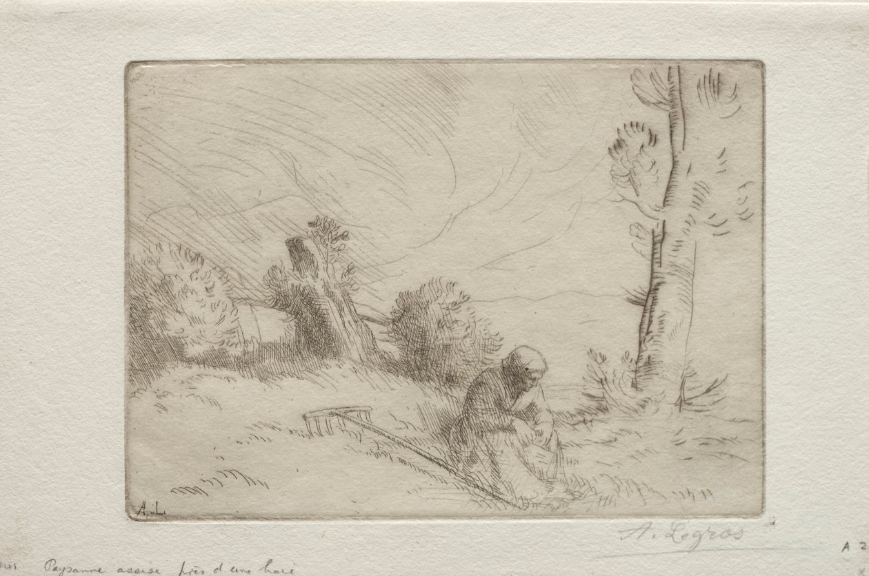 Bonde nära ett stenstaket. av Alphonse Legros