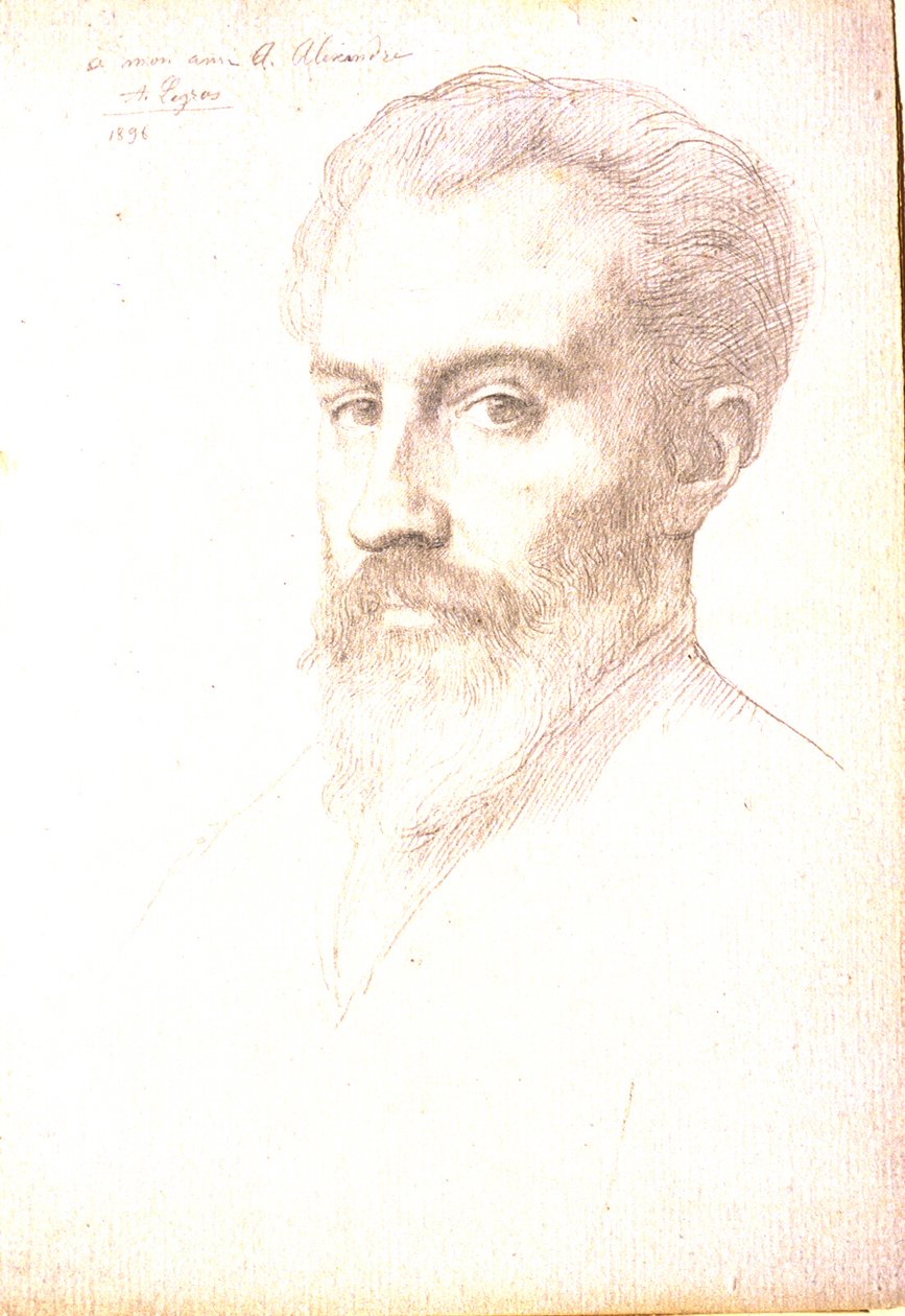 Porträtt av Arsène Alexandre av Alphonse Legros