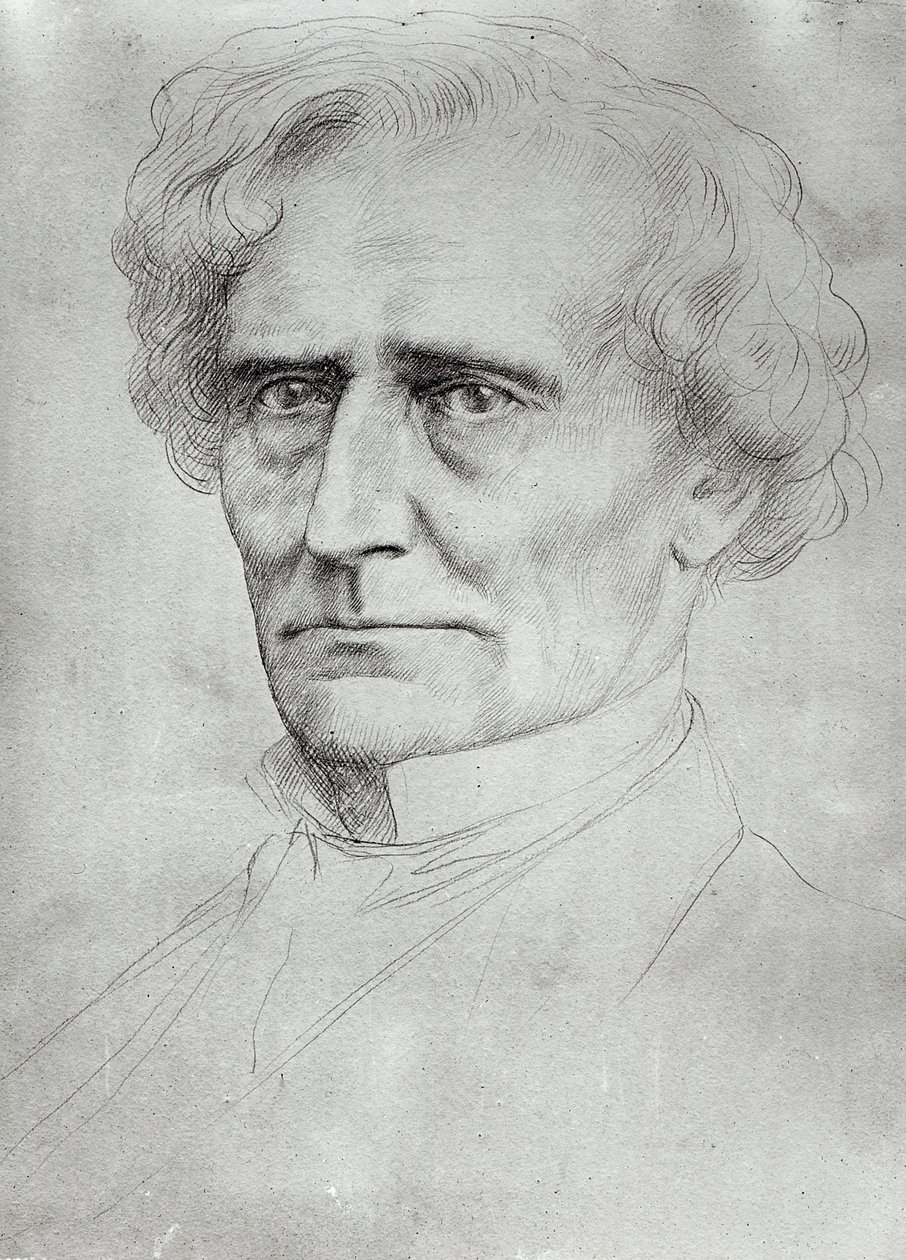 Porträtt av Hector Berlioz (1803-69) (penna och bläck på papper) av Alphonse Legros