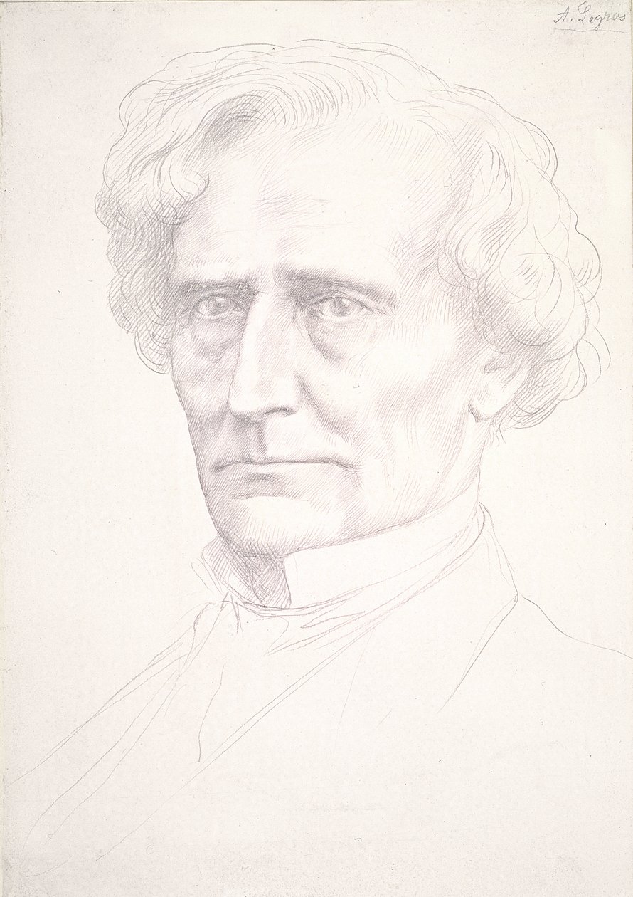 Porträtt av Hector Berlioz (guldspets på rosa preparerat papper) av Alphonse Legros