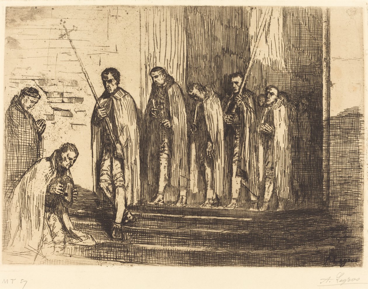 Procession lämnar en kyrka (La sortie de la procession) av Alphonse Legros