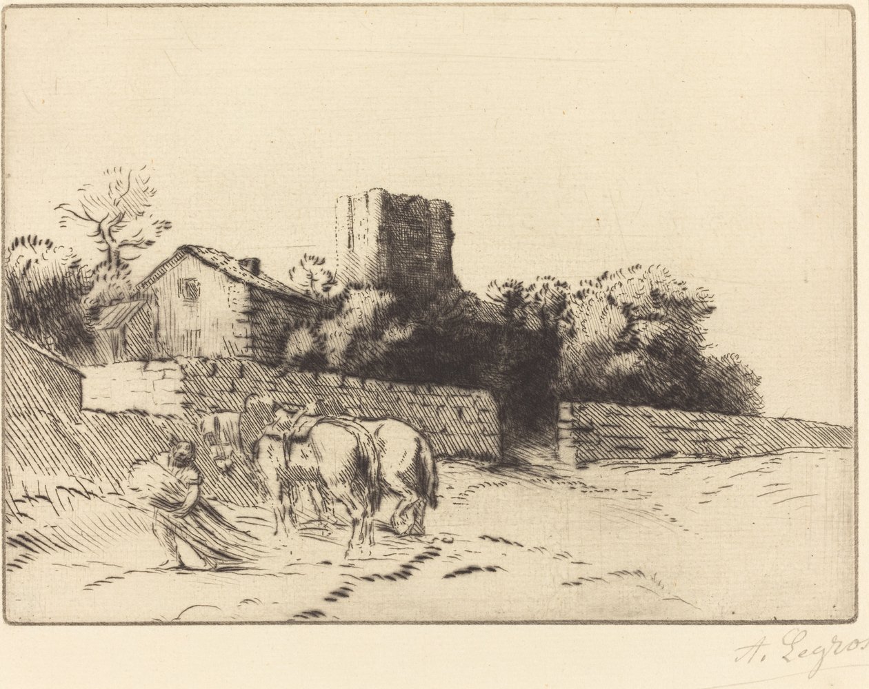 Prästgårdsvägg Le mur du presbytere. av Alphonse Legros