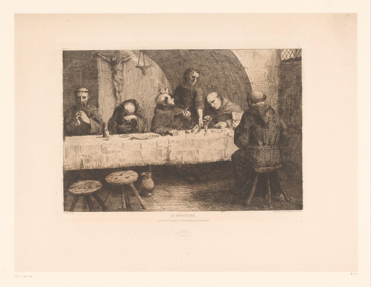 Matsal med bedjande munkar Le réfectoire (titel på objekt) av Alphonse Legros
