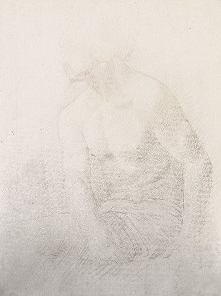 Sittande manlig naken (brun krita på papper) av Alphonse Legros