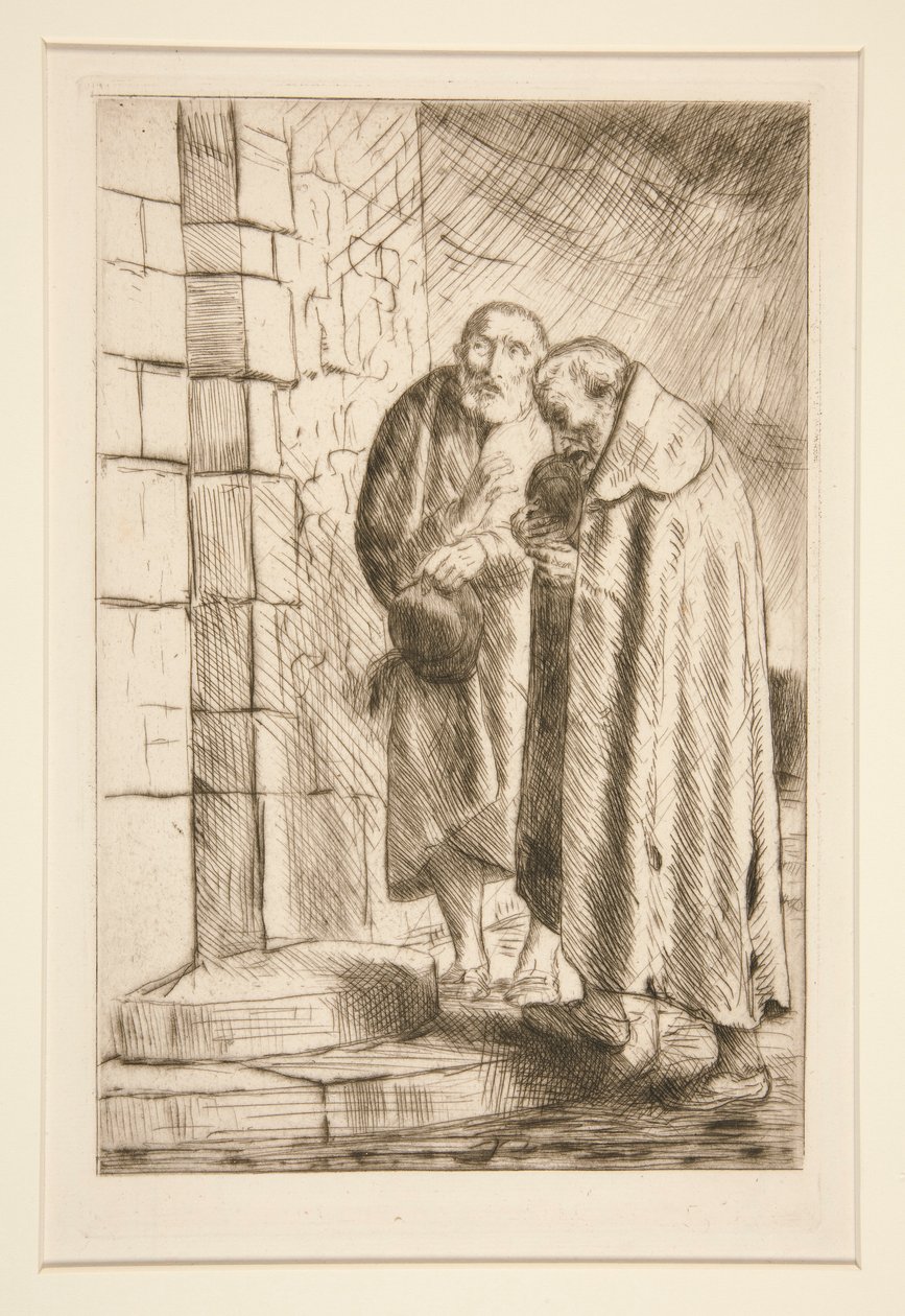 St. Peter och St. Paul a la porte de M. Richard, från Histoire du Bonhomme Misere (St. Peter och St. Paul hos Mr Richard av Alphonse Legros