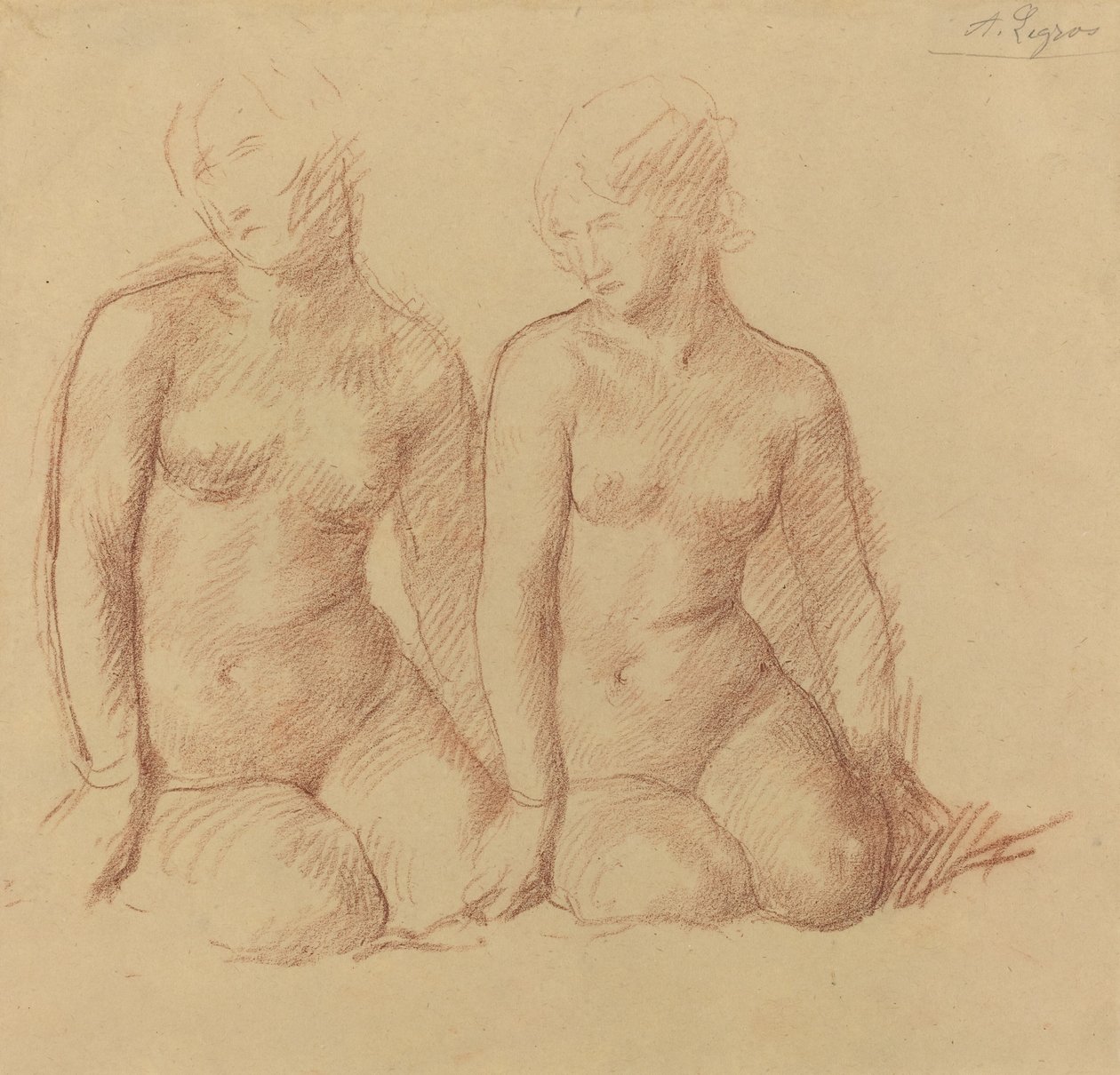 Studie av två figurer som sitter sida vid sida av Alphonse Legros