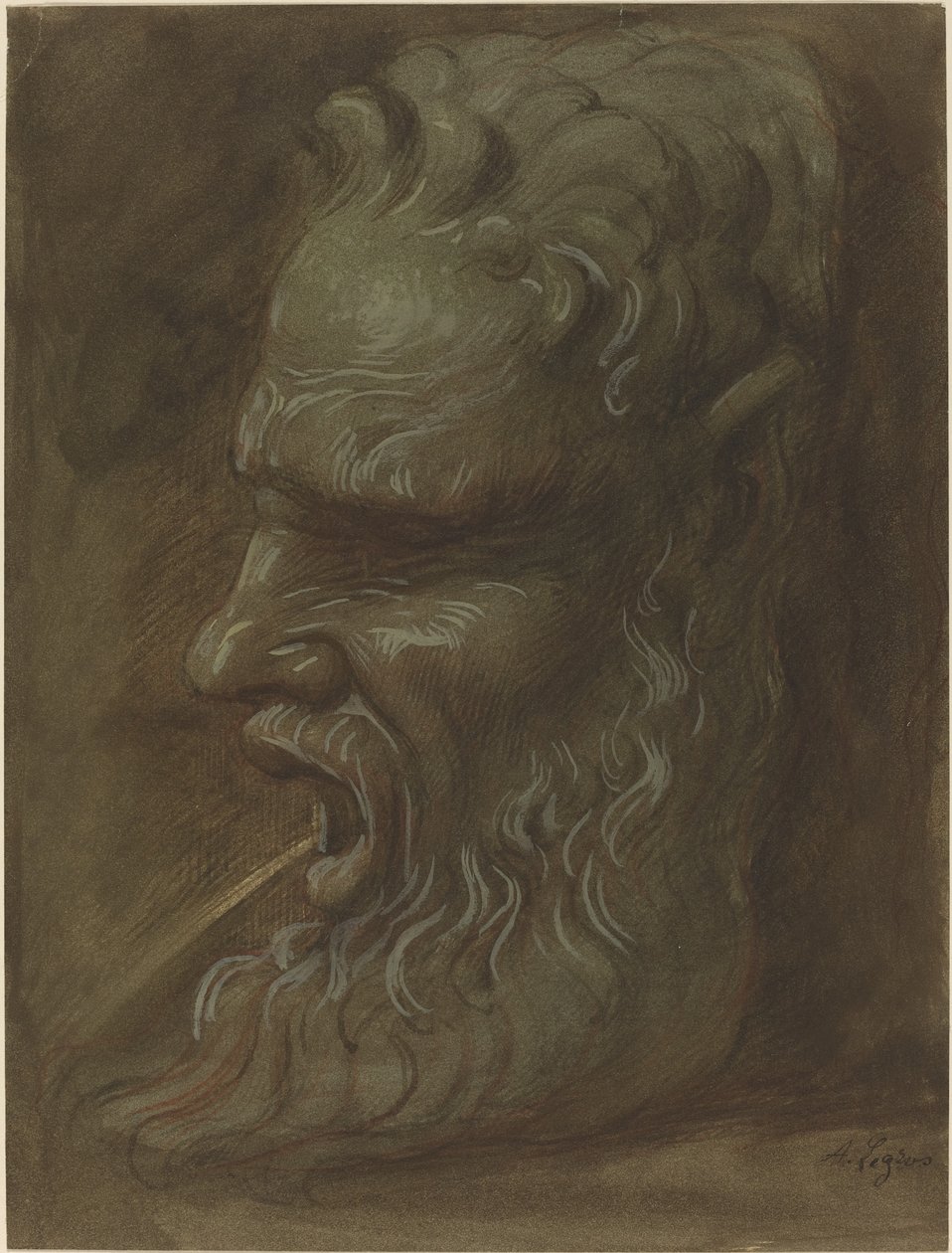 Studie av en mask. av Alphonse Legros