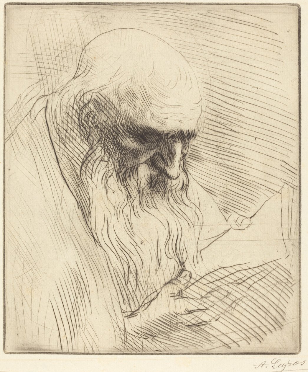 Studie av huvudet på en läsande man (Étude de tête d’homme lisant) av Alphonse Legros