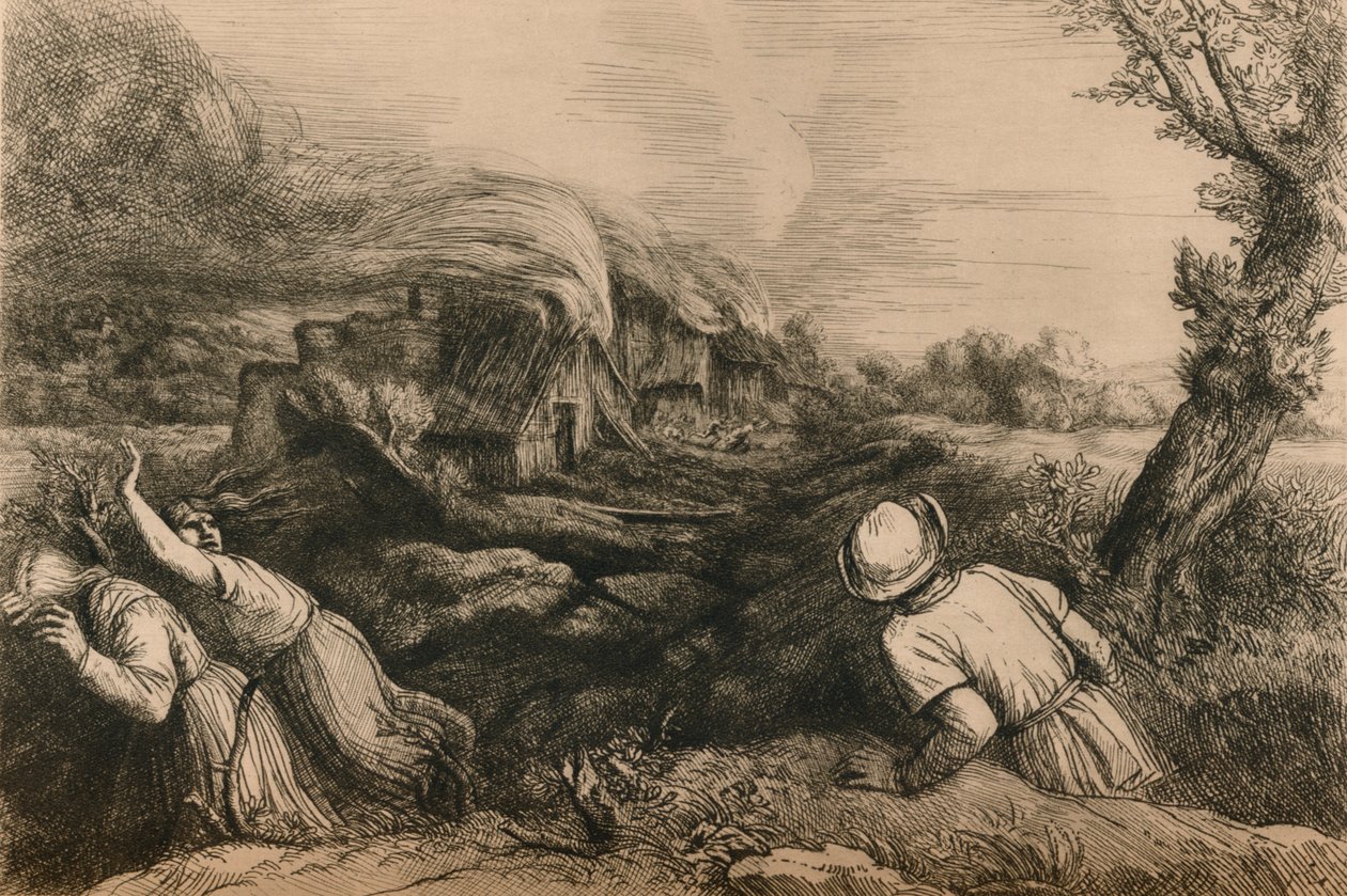 Den brinnande byn, c1880 av Alphonse Legros