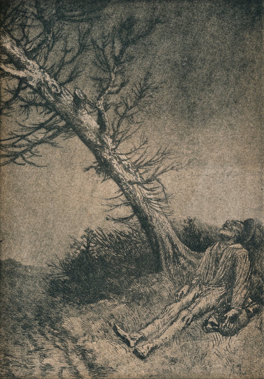 Den döende vagabonden, 1875 av Alphonse Legros