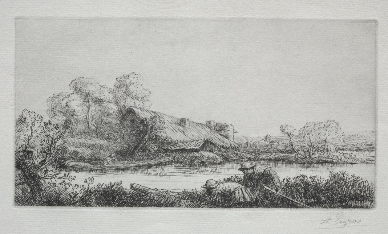 Farmen vid floden (La Ferme Sur La Rivière: Aftoneffekt) av Alphonse Legros