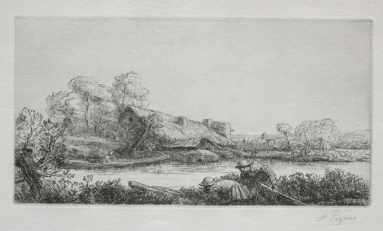 Gården vid floden La Ferme Sur La Rivière: Aftoneffekt. av Alphonse Legros
