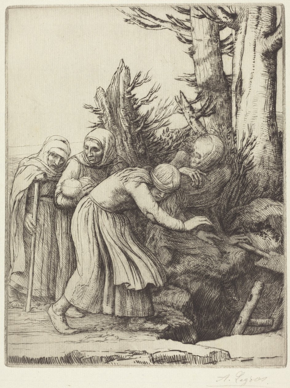 Dödens triumf: Döden förbereder en bostad för de hemlösa (Le triomphe de la Mort: La mort prépare une demeure aux abandonnés) av Alphonse Legros