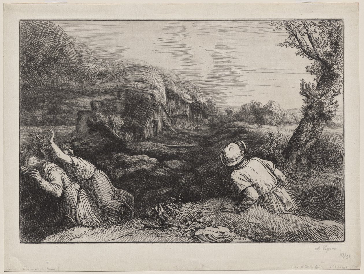 The Village in Flames av Alphonse Legros