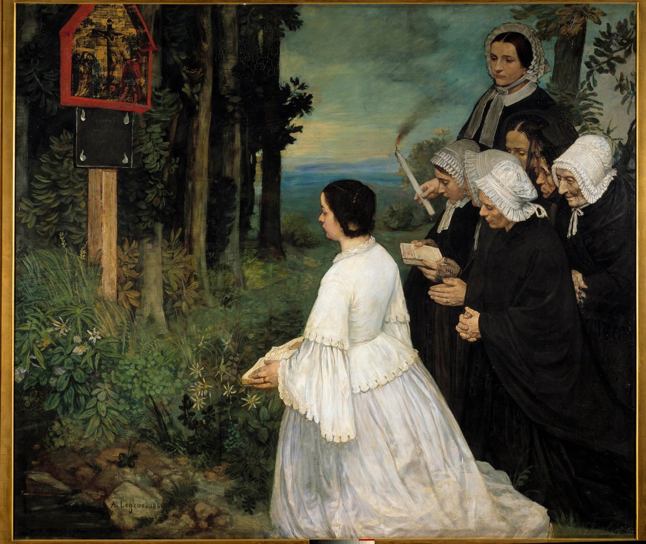 Ex-voto kvinnor (i traditionella dräkter bretoner?) samlas framför en ex voto. Målning av Alphonse Legros (1837-1911) 1860 sön. 1,74x1,97 m Dijon, Museum of Fine Arts av Alphonse Legros