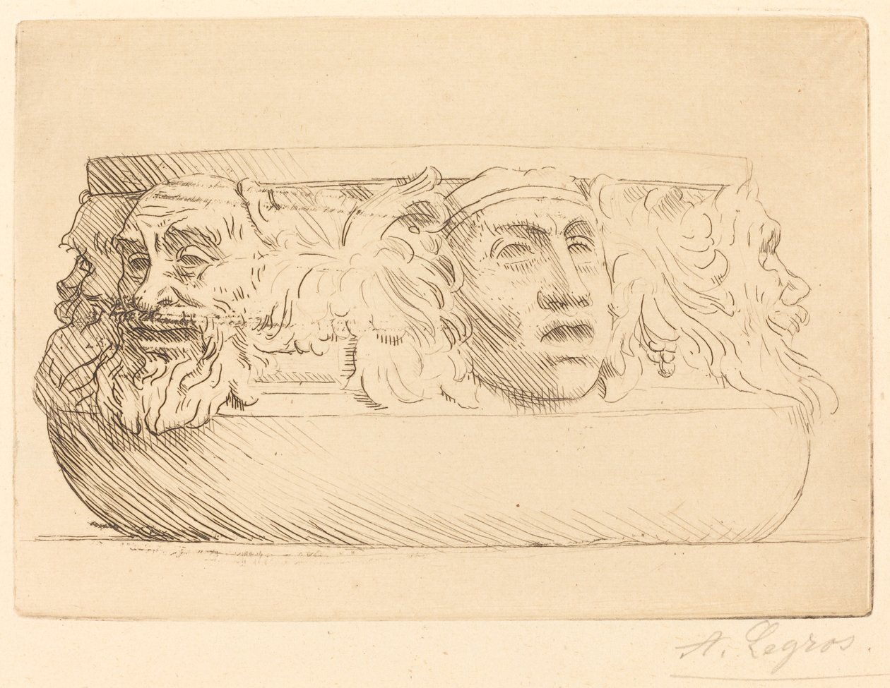 Vas med grotesker Vasen med masker. av Alphonse Legros
