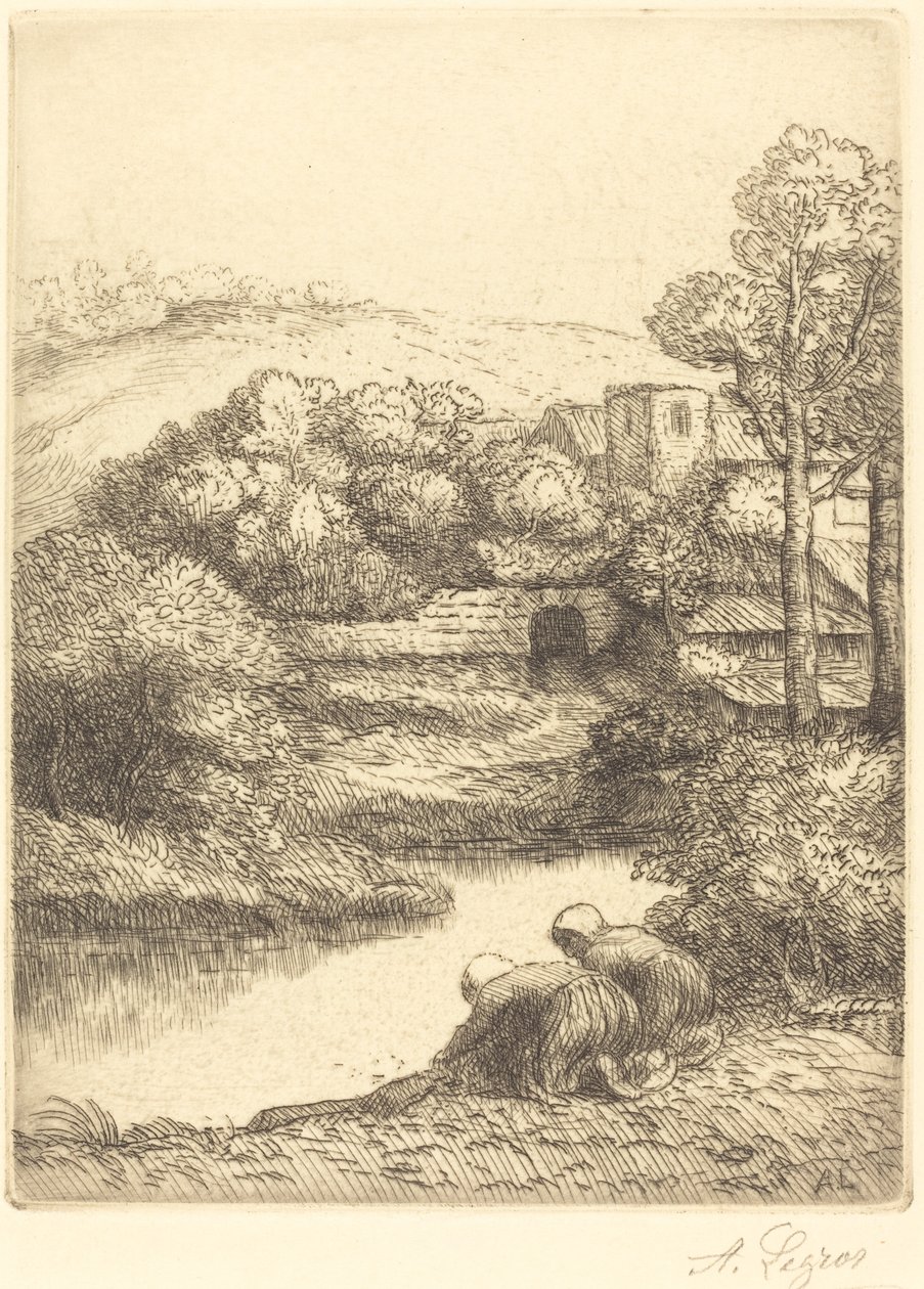 Tvättstuga, kallat The Washerwomen Le lavoir, dite Les Laveuses. av Alphonse Legros