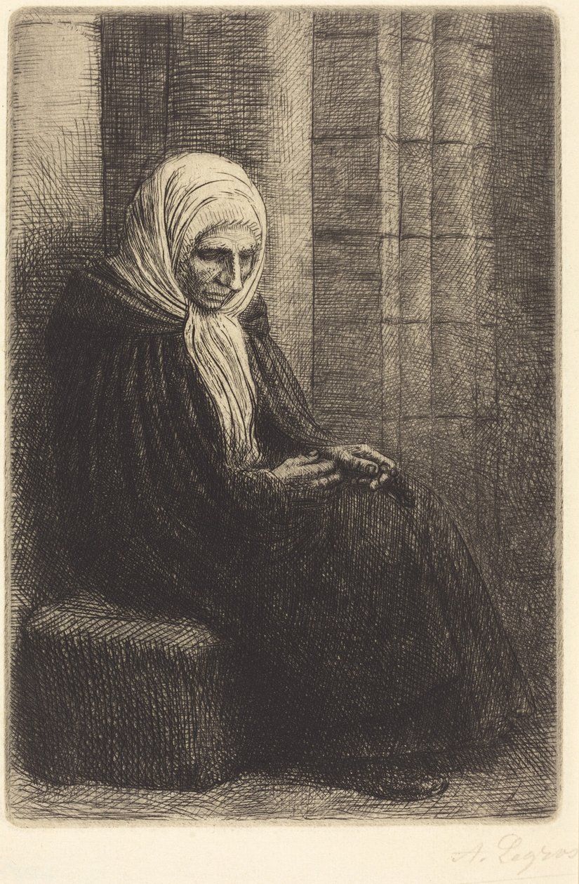 Kvinna sittande mot en mur, barn med huvudet i hennes knä (Femme assis, muraille au fond, enfant la tête dans son giron) av Alphonse Legros
