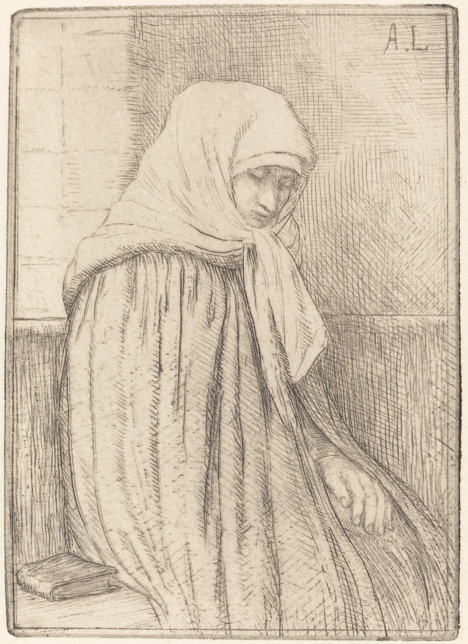 Ung bonde som sitter i en kyrka av Alphonse Legros