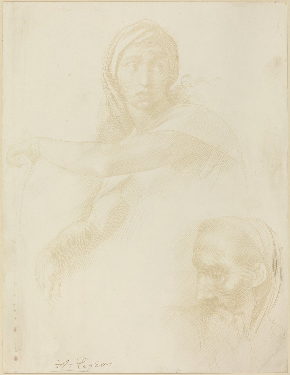 Studie av Delphic Sibyl; Chef för en man av Alphonse Legros after Michelangelo