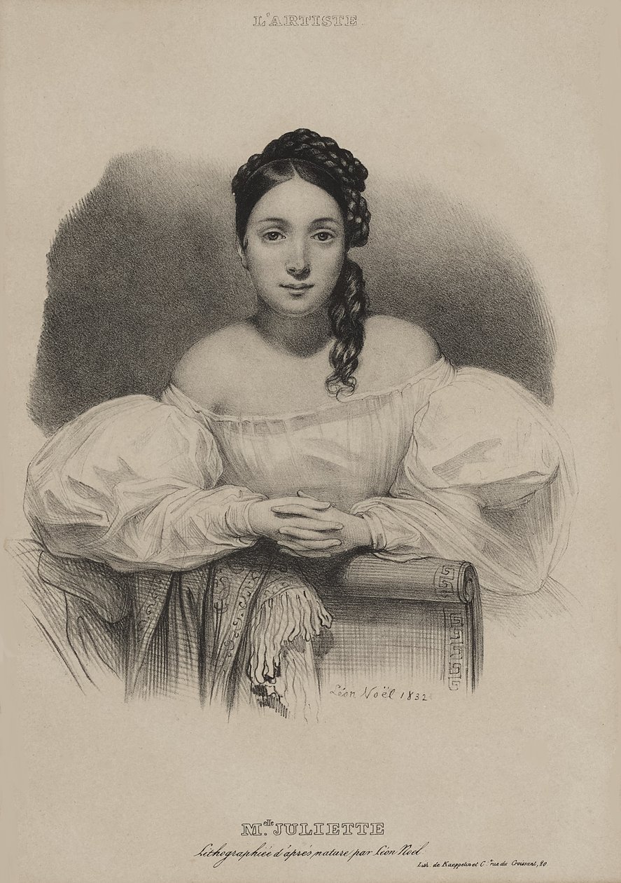 Porträtt av Mademoiselle Juliette Drouet. av Alphonse Leon Noel