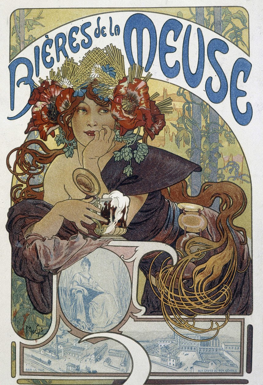 Meuse öl - reklam, Arts Deco. av Alphonse Marie (after) Mucha