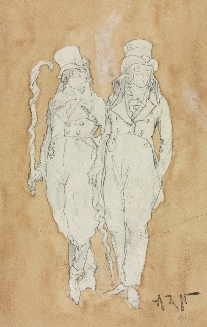 Två unga män av mode (stående) av Alphonse Marie Adolphe de Neuville