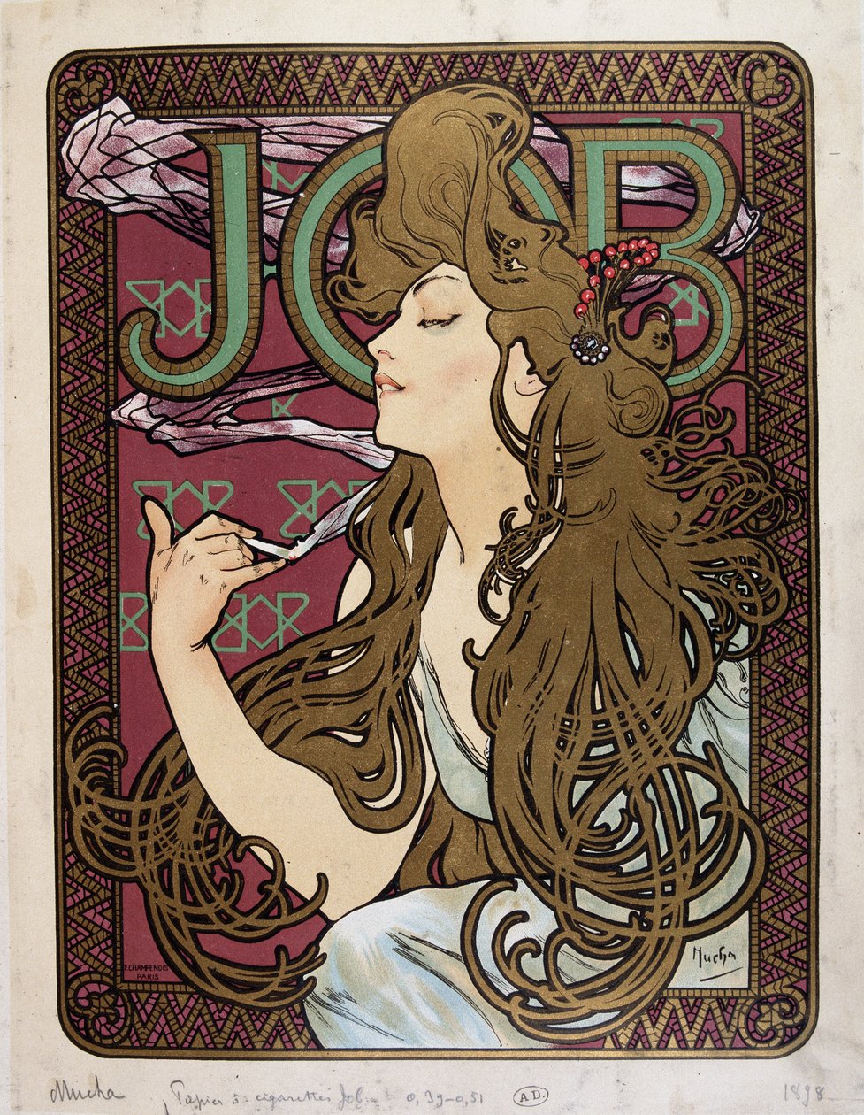 Reklamaffisch för "Job Cigarette Paper" av Mucha av Alphonse Mucha