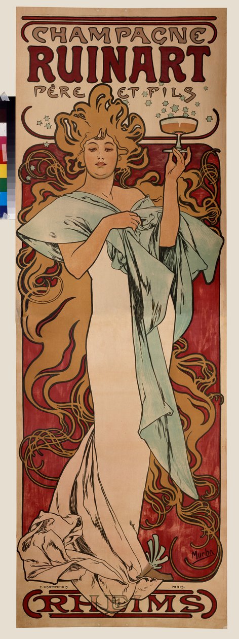 Reklamaffisch för Ruinart champagne. Affisch av Alfons Maria Mucha (Alphonse Marie Mucha av Alphonse Marie Mucha