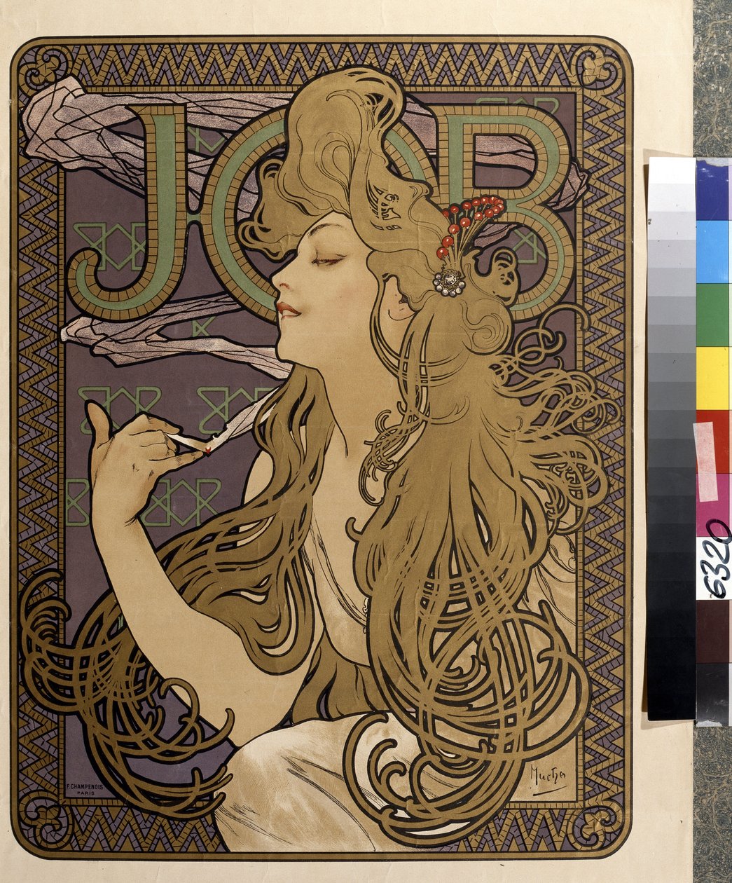 Annonsaffisch för ""Job"" silkespapper. Konstverk av Alfons Maria Mucha (Alphonse Marie Mucha av Alphonse Marie Mucha