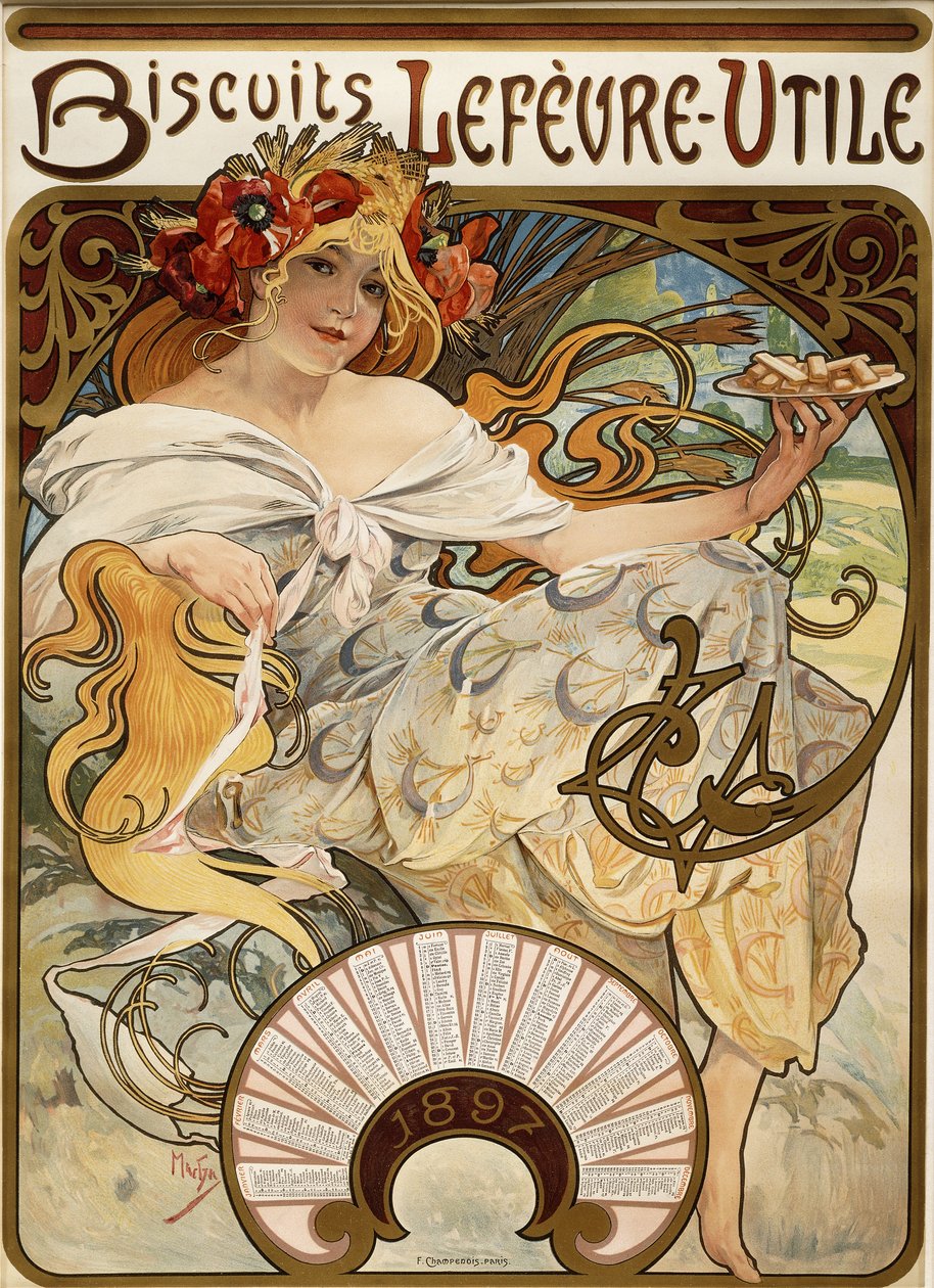 Biscuits Lefevre-Utile", designad som en kalender för 1897, 1896 av Alphonse Mucha