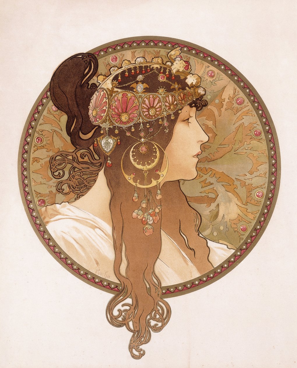 Bysantinskt huvud av en brunett; Tete bysantine d"une brunette, c.1897 av Alphonse Mucha