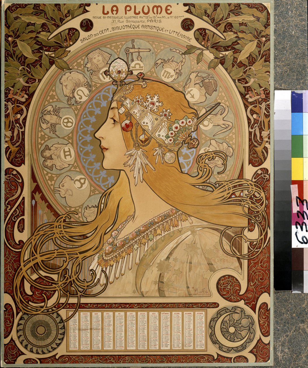 ""La Plume"" kalender, illustrerad varannan månad tidning från Salon des Cent. Konstnärligt och litterärt bibliotek. Konstverk av Alfons Maria Mucha (Alphonse Marie Mucha av Alphonse Marie Mucha