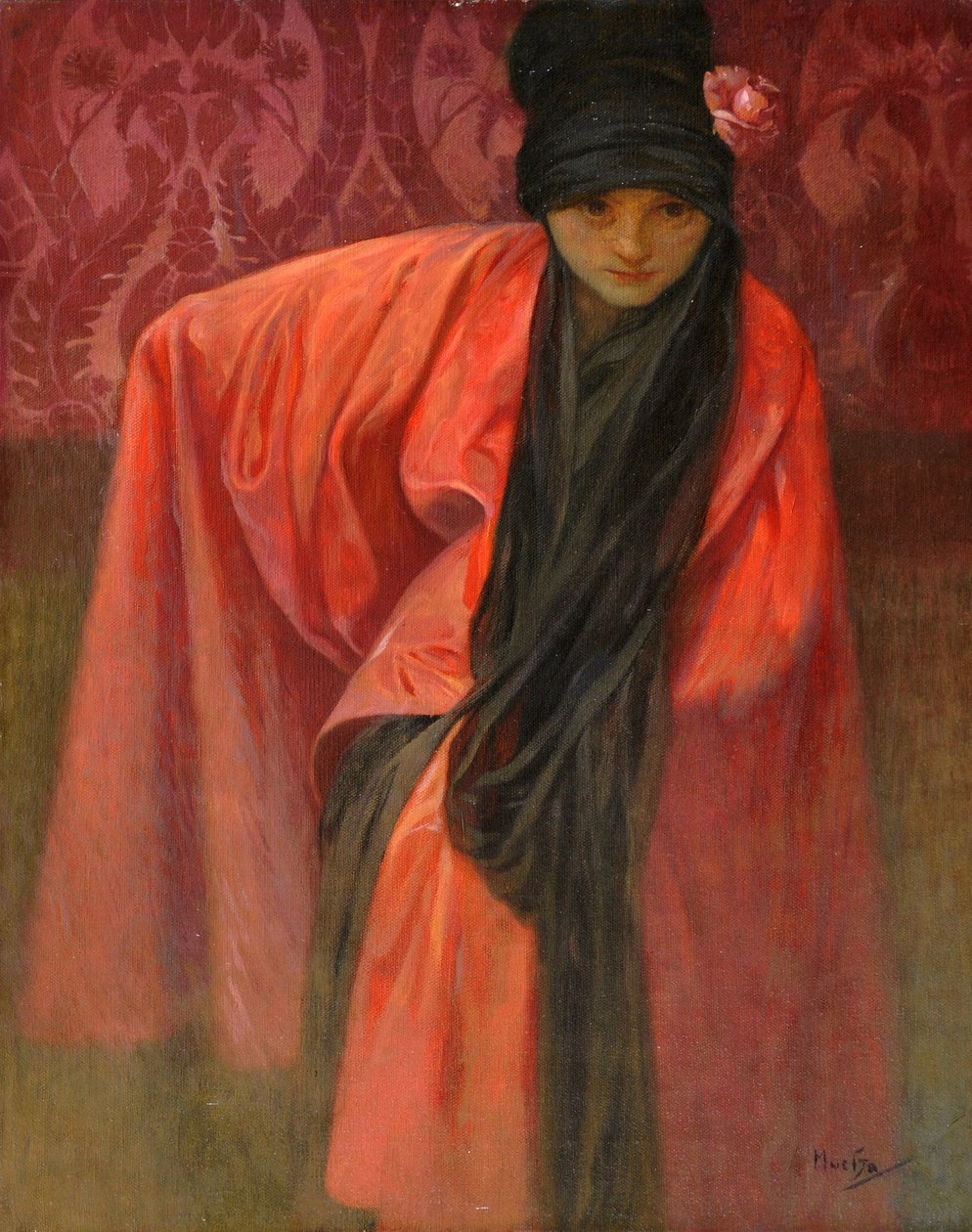 Girl in Red par Mucha, Alfons Marie (1860-1939), ca. 1914 - Tempera på duk, 60,5x47 - Privat samling av Alphonse Mucha