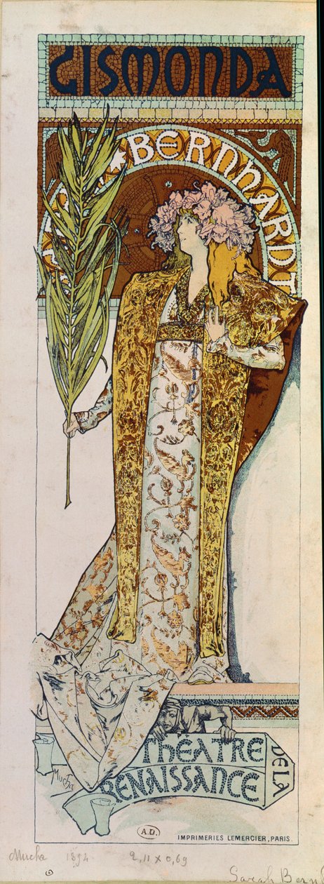 Gismonda med skådespelerskan Sarah Bernhardt ... av Alphonse Marie Mucha